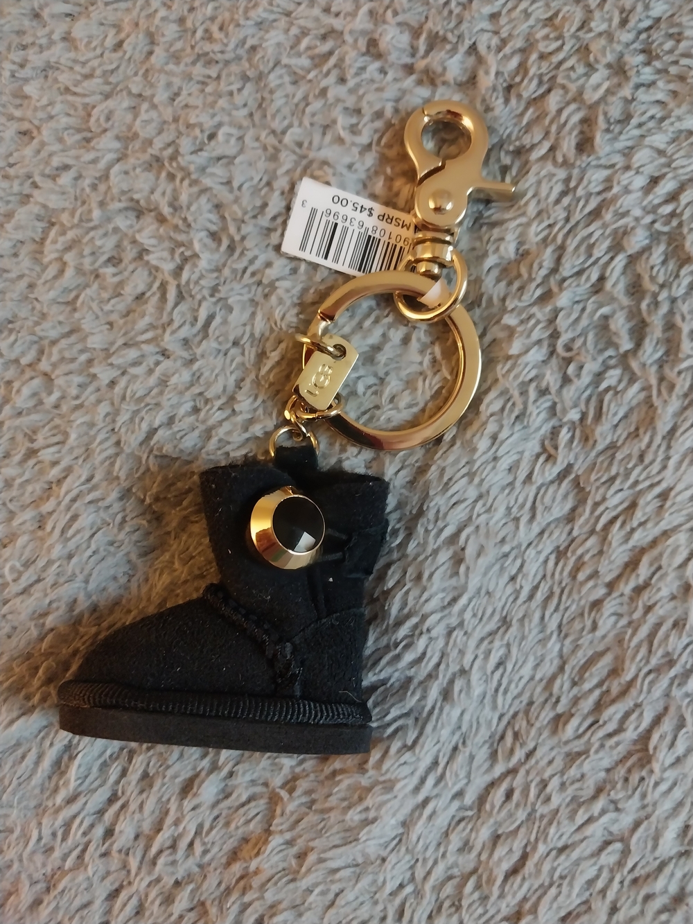 UGG Black Mini Boot Keychain with Gold Hardware